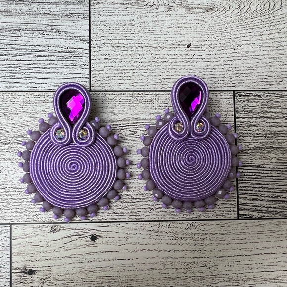 Light Purple Elegant Glam Earrings - Evening Stylish Earrings - Trendy Earrings - Picture 6 of 9